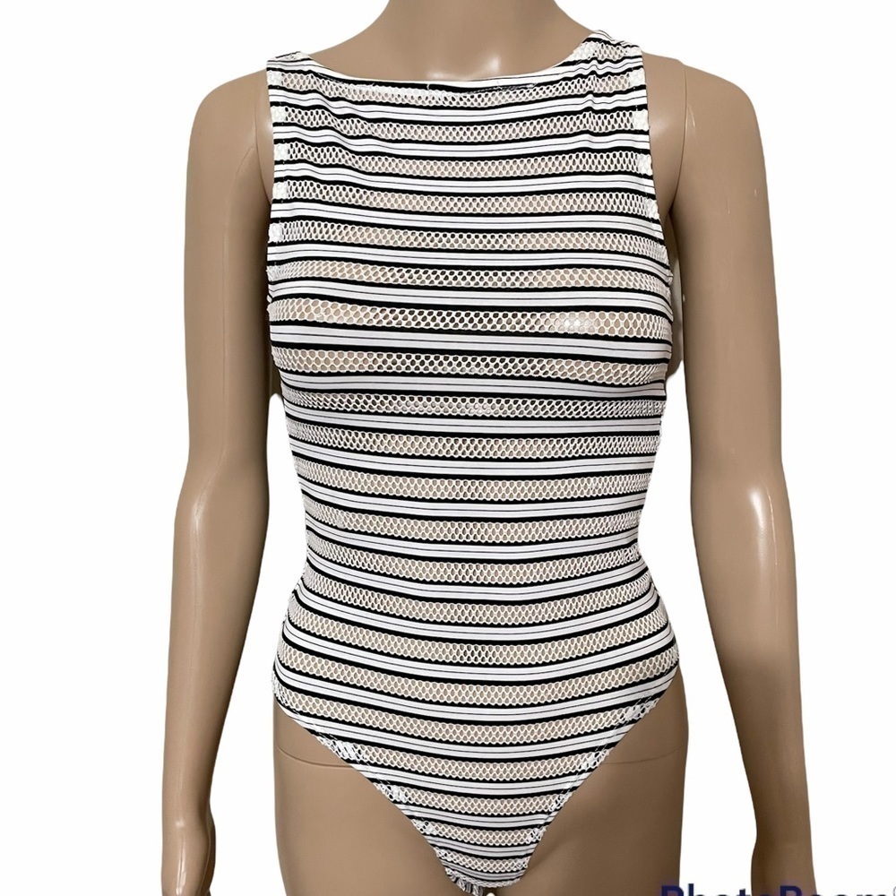 Fashion Nova Mesh Black & White Bodysuit - Picture 13 of 14